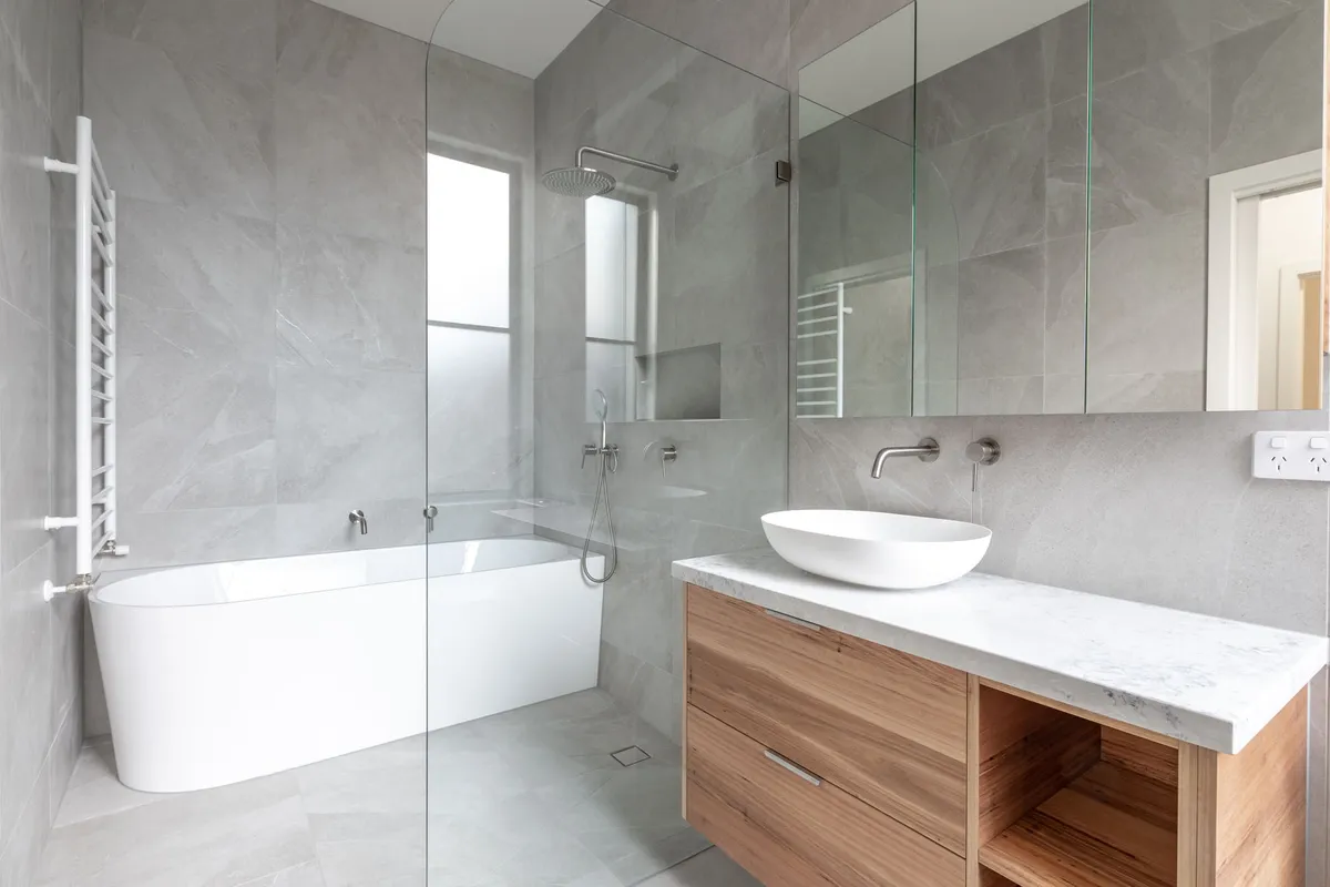 Modern bathroom renovation — Brighton, completed by Nicon Built