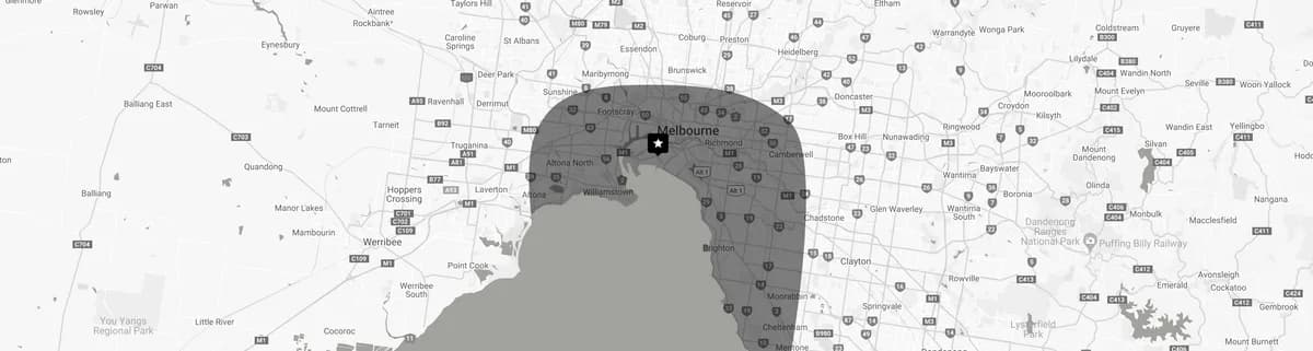 Map of Nicon Built's service area across Melbourne's inner south and bayside suburbs