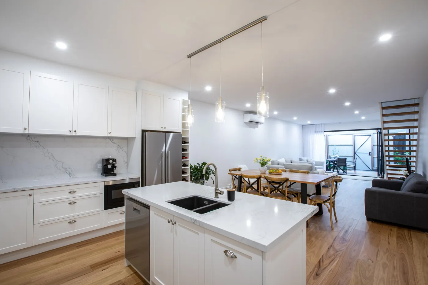Crystal pendant lights over kitchen island — Nicon Built